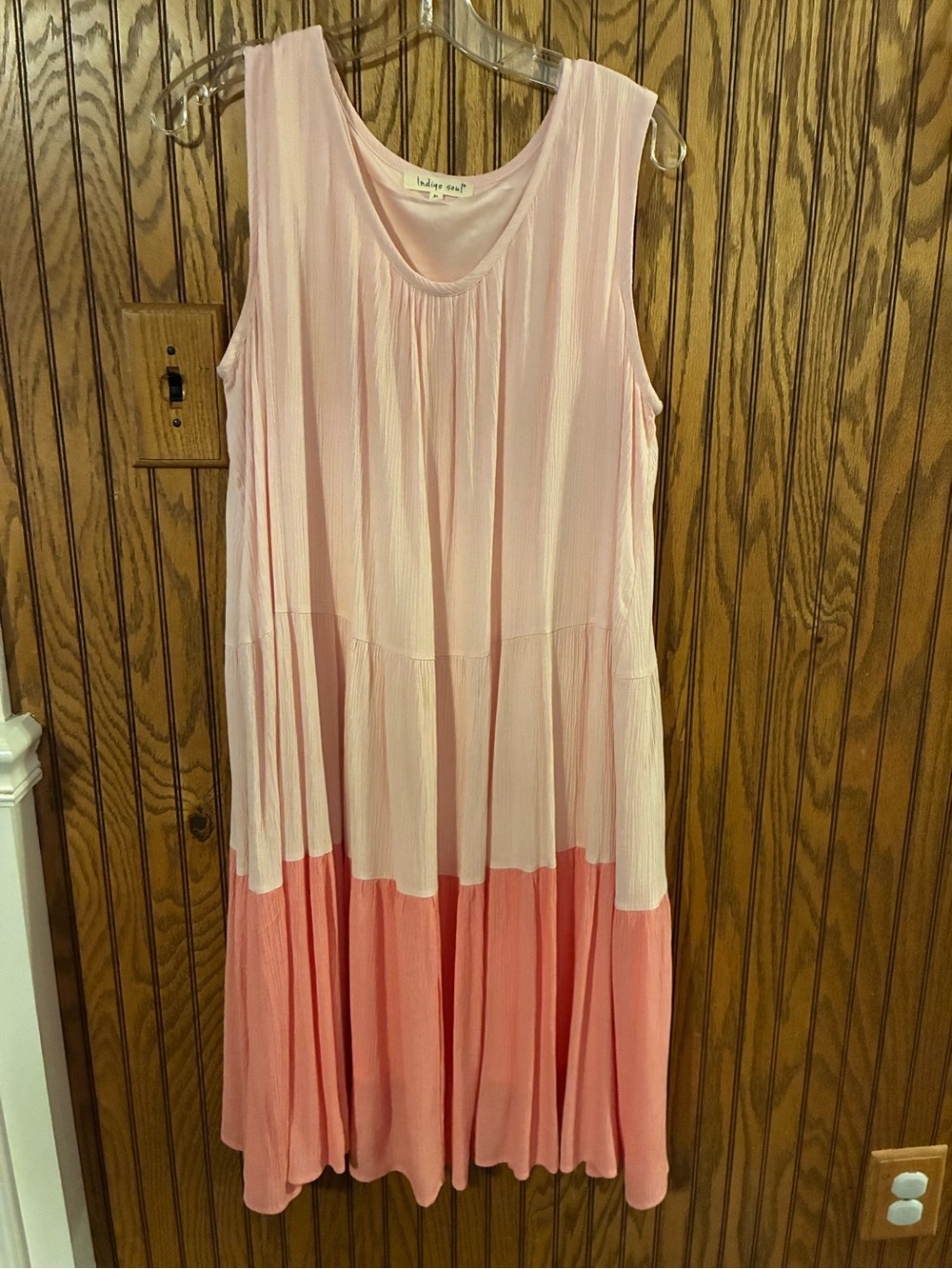 indigo soul Two-Tone Pink Sleeveless Tiered Casual Dress